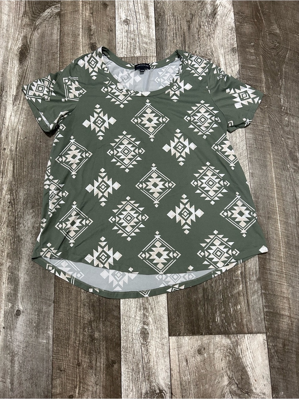 Olive Aztec-Print Short Sleeve Scoop Neck Tee
